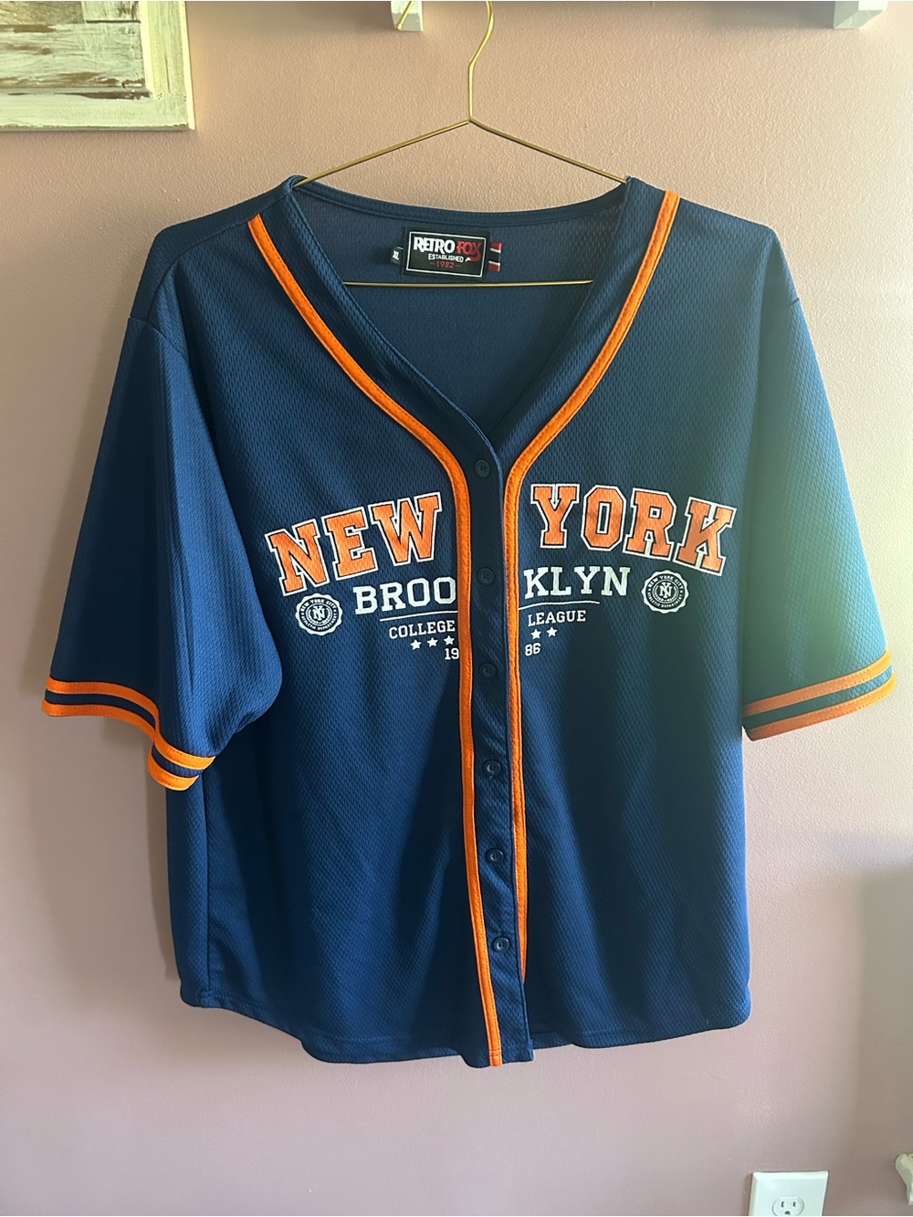 Men's Navy & Orange Brooklyn Button-Down Jersey Baseball Shirt
